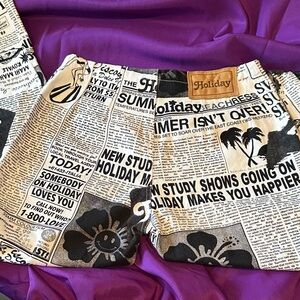 Holiday by Emma Mulholland Vintage Newspaper Design Print Wide Leg Pants EUC